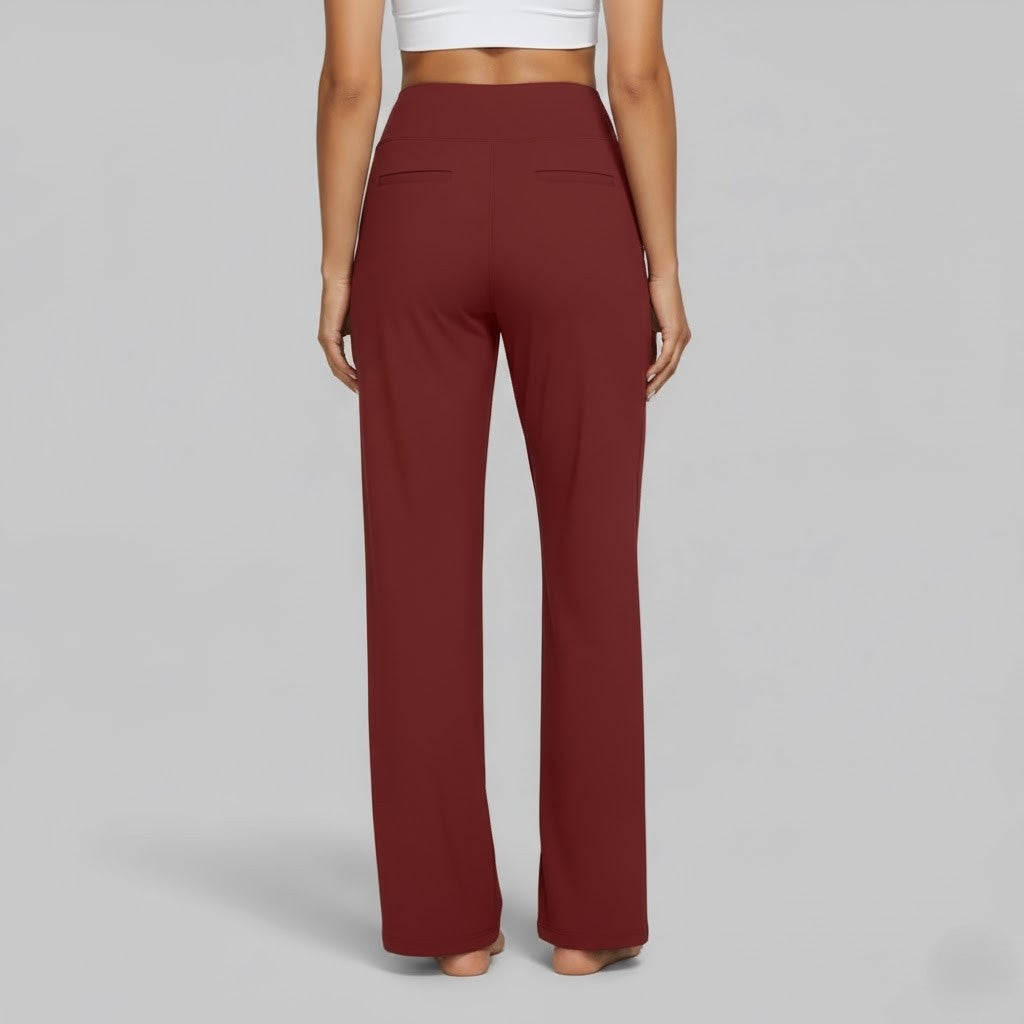 Kessoro Women's High-Waist Stretch Wide-Leg Trousers in taupe, cream, grey and other colourways — styled on model