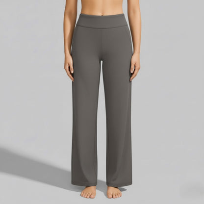Kessoro Women's High-Waist Stretch Wide-Leg Trousers in taupe, cream, grey and other colourways — front view