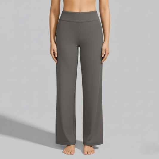 Kessoro Women's High-Waist Stretch Wide-Leg Trousers in taupe, cream, grey and other colourways — front view