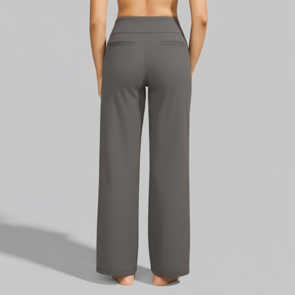 Kessoro Women's High-Waist Stretch Wide-Leg Trousers in taupe, cream, grey and other colourways — styled on model