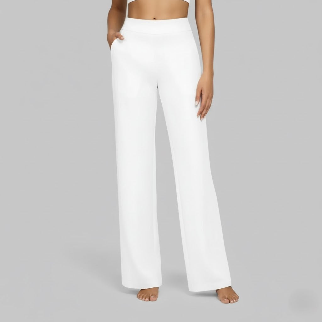 Kessoro Women's High-Waist Stretch Wide-Leg Trousers in taupe, cream, grey and other colourways — worn with a full outfit