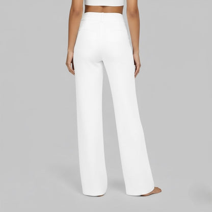 Kessoro Women's High-Waist Stretch Wide-Leg Trousers in taupe, cream, grey and other colourways — texture and stitching detail