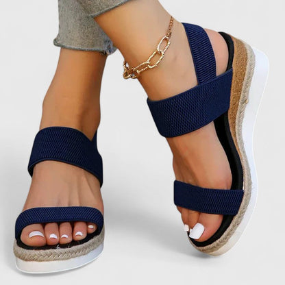 Women's stretch-strap comfort wedge sandals in brown, pink, black, blue and grey — Kessoro, image 5 of 11