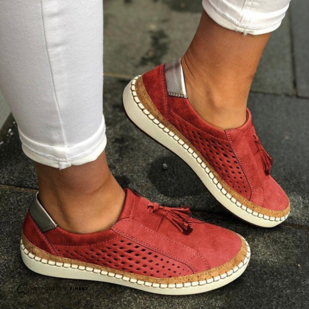 Women's cushioned breathable slip-on sneakers with perforated upper