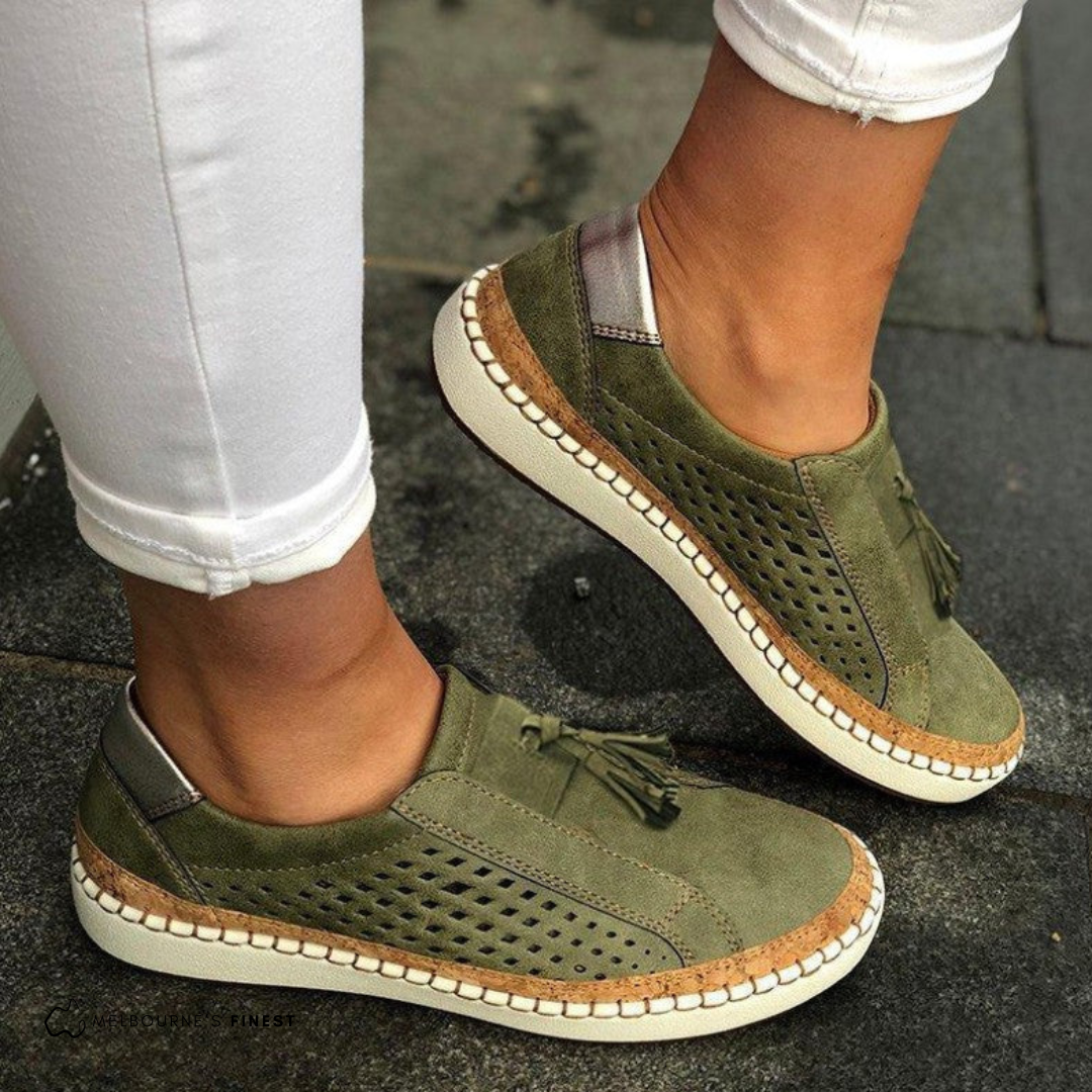 Women's cushioned breathable slip-on sneakers with perforated upper
