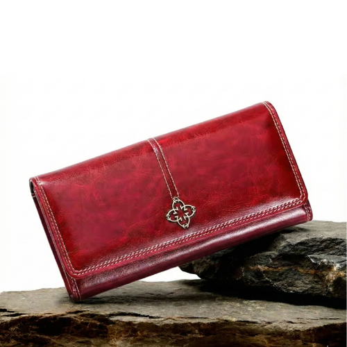 Kessoro women's premium flap long wallet in red, black, brown and blue