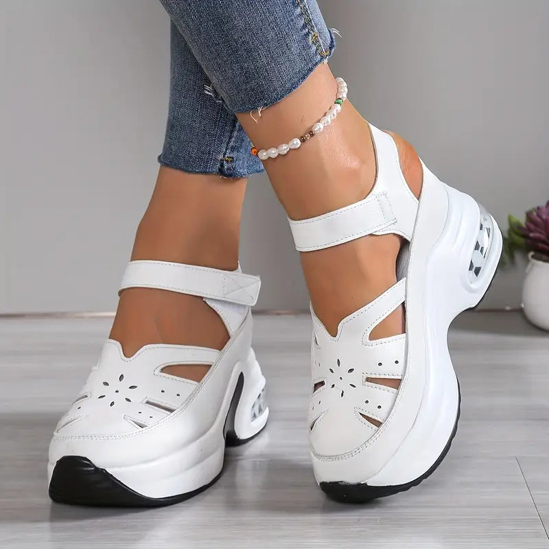 Kessoro women's cushioned orthopedic comfort shoes with a wide toe box in white and black
