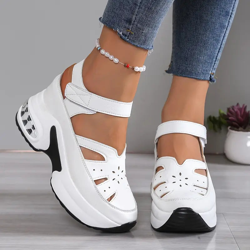 Kessoro women's cushioned orthopedic comfort shoes with a wide toe box in white and black