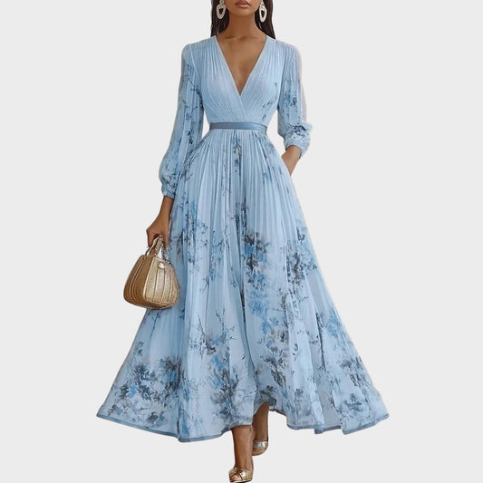 Kessoro women's pleated V-neck tie-waist maxi dress in pastel colourways