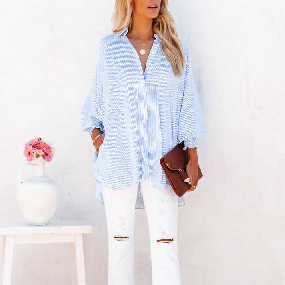 Kessoro women's classic striped relaxed-fit blouse in soft pastel colourways