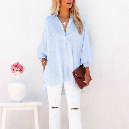 Kessoro women's classic striped relaxed-fit blouse in soft pastel colourways