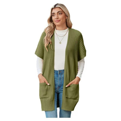 Kessoro women's lightweight open-front knit cardigan in black, pink, apricot, army green and brown