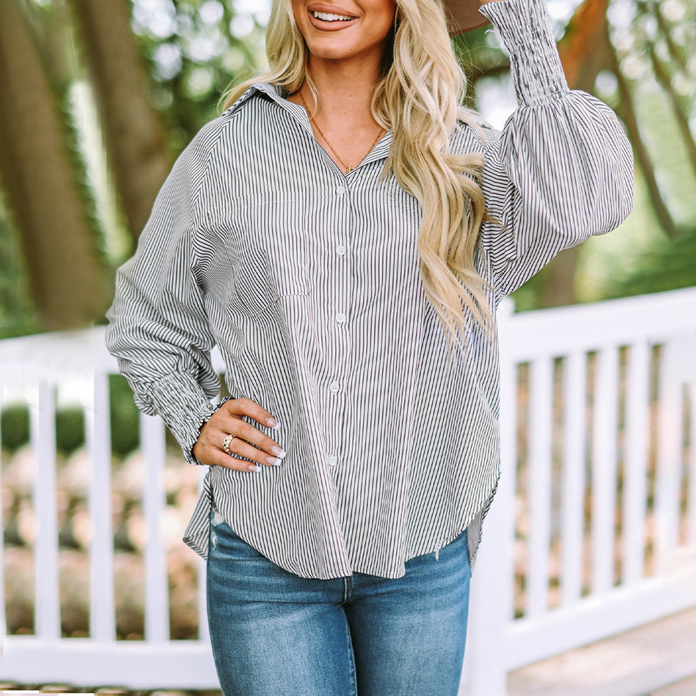 Kessoro women's classic striped relaxed-fit blouse in soft pastel colourways