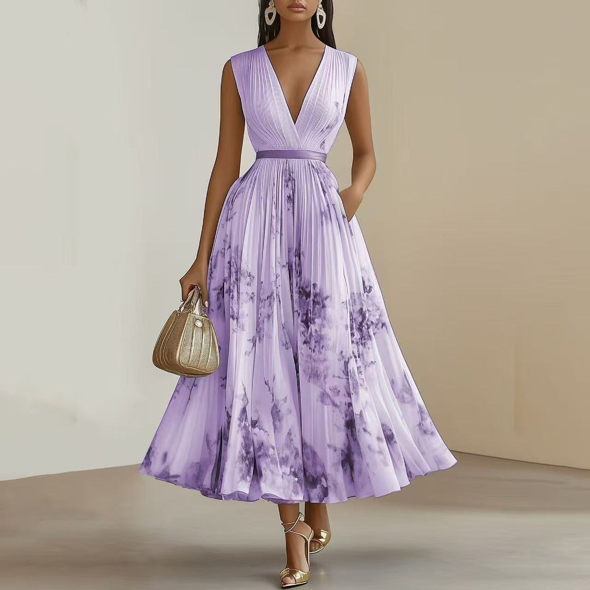 Kessoro women's sleeveless V-neck long wrap dress in pastel and jewel colourways