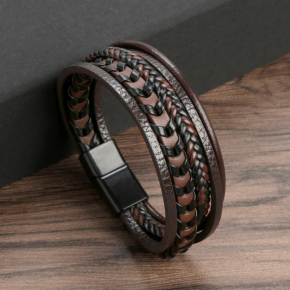 Kessoro men's braided Norse-inspired magnetic clasp bracelet in blue, brown and black