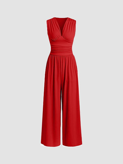 Kessoro women's sleeveless wide-leg jumpsuit in red, black, army green, camel and more colorways - women's one-pieces