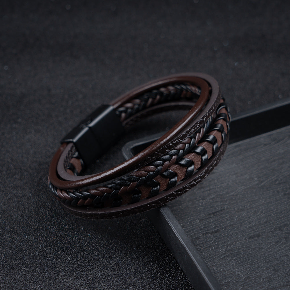 Kessoro men's braided Norse-inspired magnetic clasp bracelet in blue, brown and black