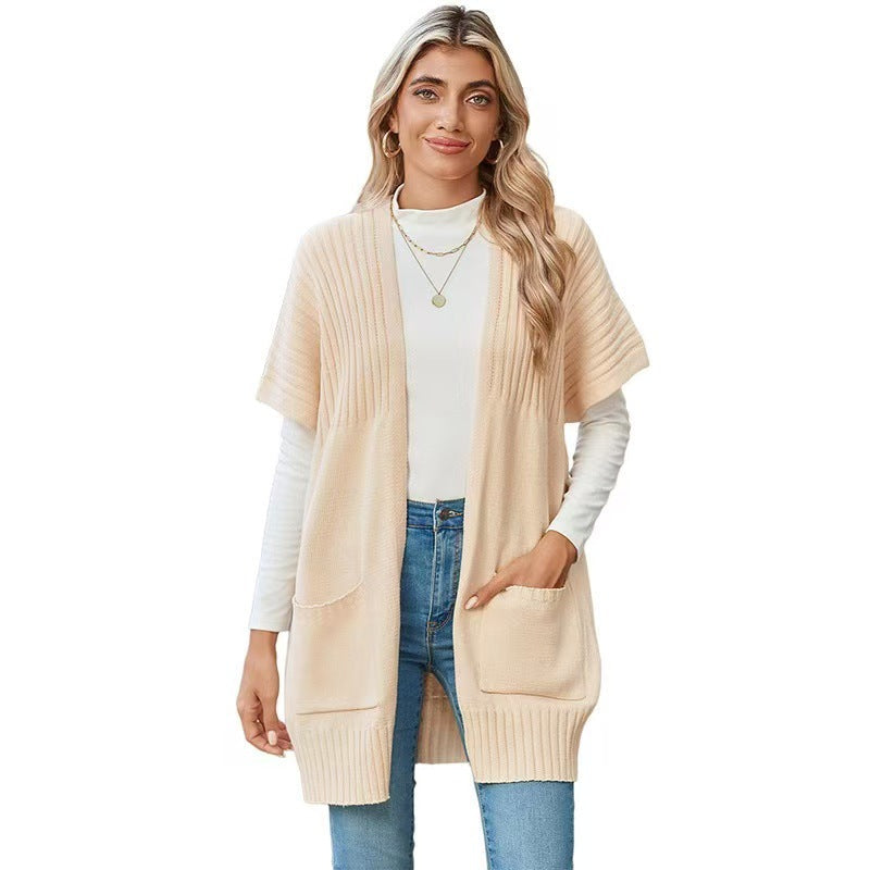 Kessoro women's lightweight open-front knit cardigan in black, pink, apricot, army green and brown