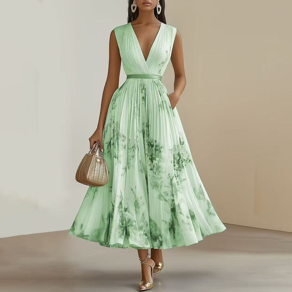 Kessoro women's sleeveless V-neck long wrap dress in pastel and jewel colourways
