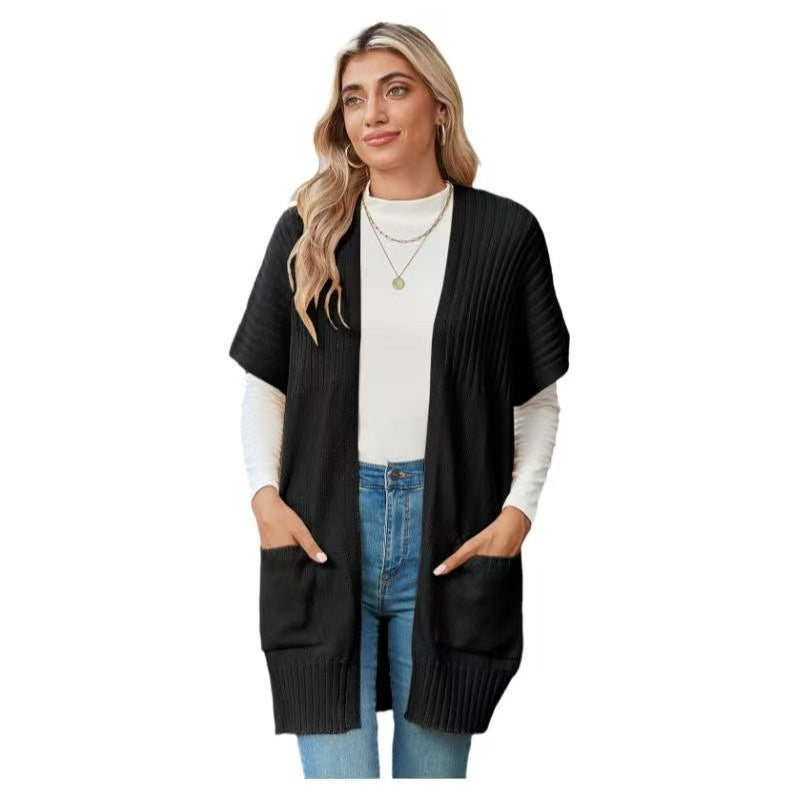 Kessoro women's lightweight open-front knit cardigan in black, pink, apricot, army green and brown