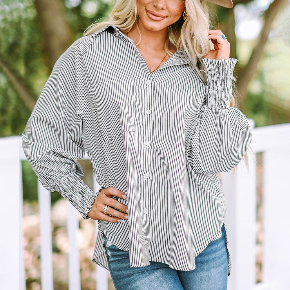Kessoro women's classic striped relaxed-fit blouse in soft pastel colourways