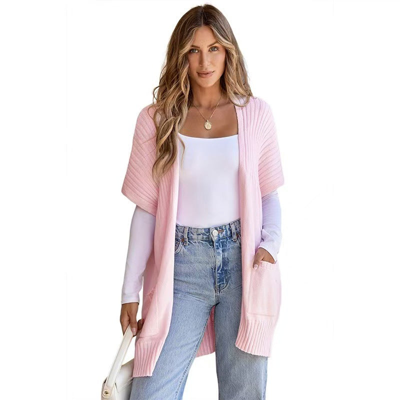 Kessoro women's lightweight open-front knit cardigan in black, pink, apricot, army green and brown