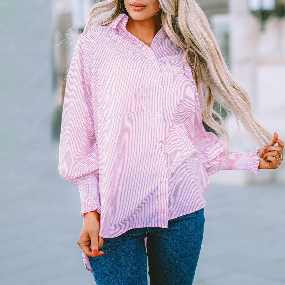 Kessoro women's classic striped relaxed-fit blouse in soft pastel colourways