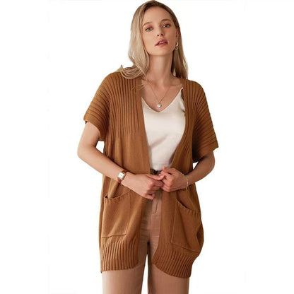 Kessoro women's lightweight open-front knit cardigan in black, pink, apricot, army green and brown