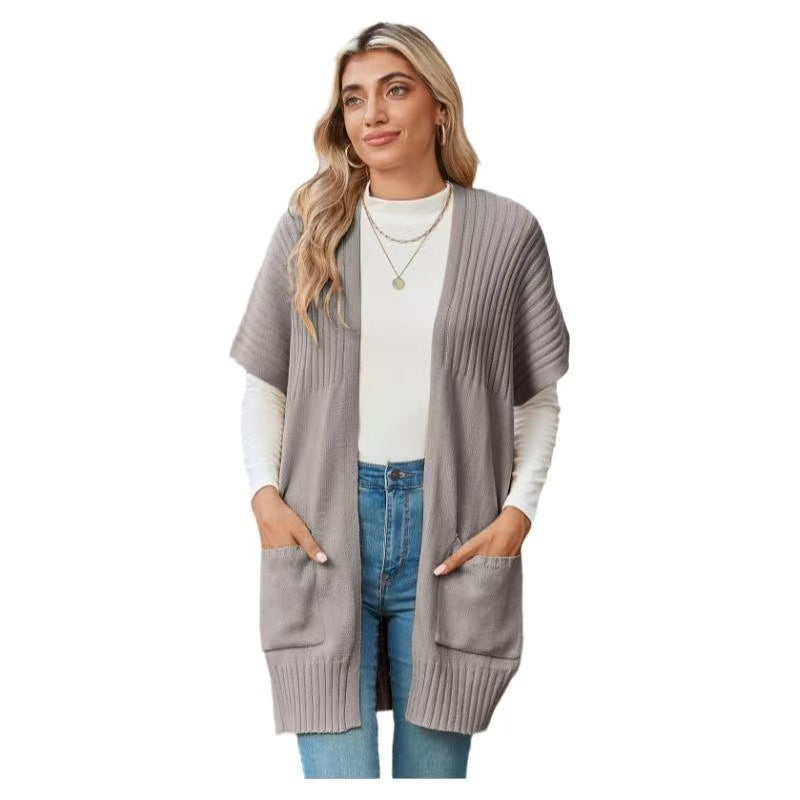 Kessoro women's lightweight open-front knit cardigan in black, pink, apricot, army green and brown