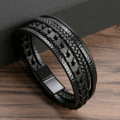 Kessoro men's braided Norse-inspired magnetic clasp bracelet in blue, brown and black