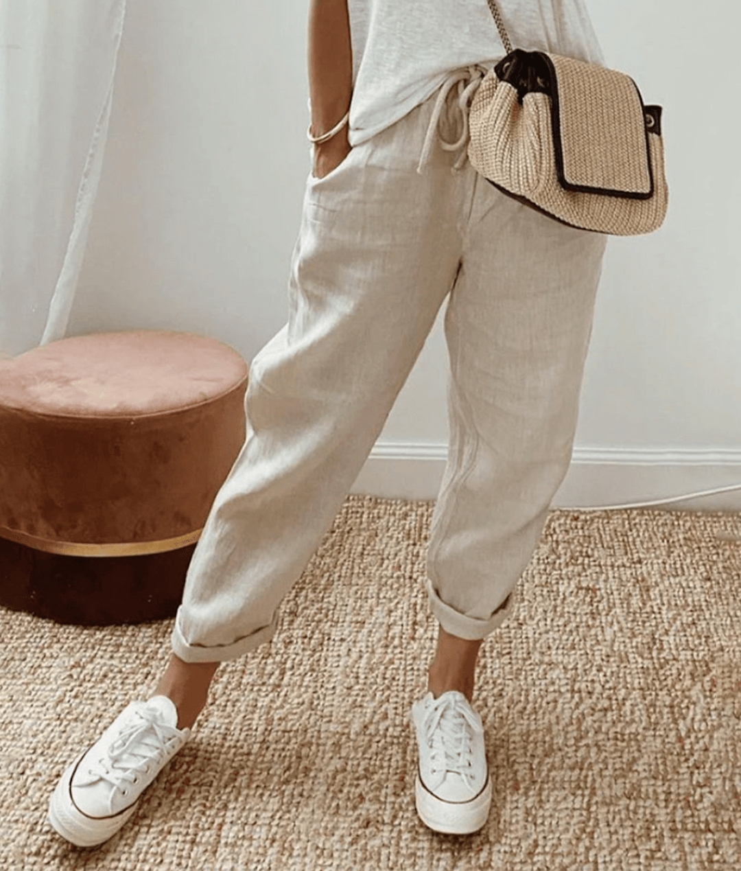 Kessoro women's printed lace relaxed everyday trousers in neutral and print options