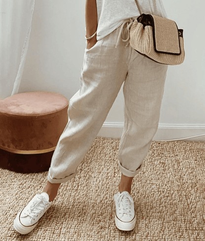 Kessoro women's printed lace relaxed everyday trousers in neutral and print options