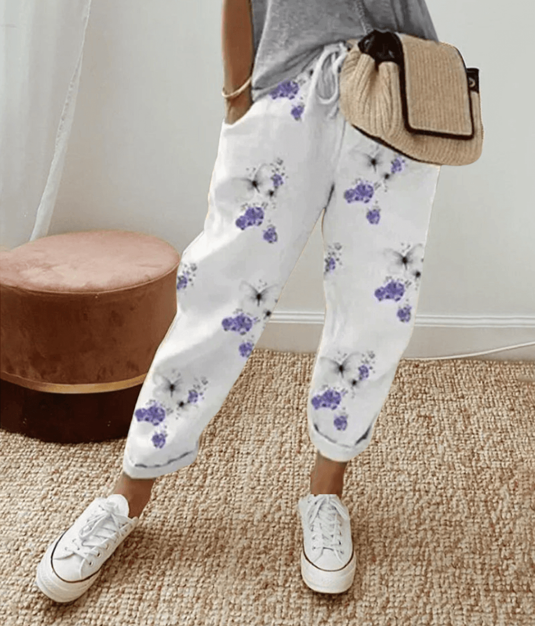 Kessoro women's printed lace relaxed everyday trousers in neutral and print options