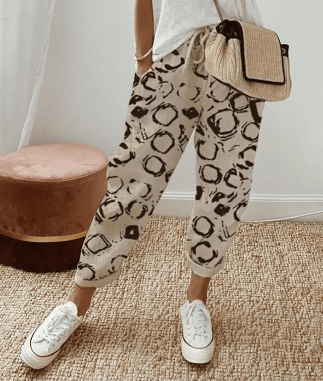 Kessoro women's printed lace relaxed everyday trousers in neutral and print options