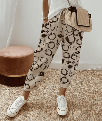 Kessoro women's printed lace relaxed everyday trousers in neutral and print options