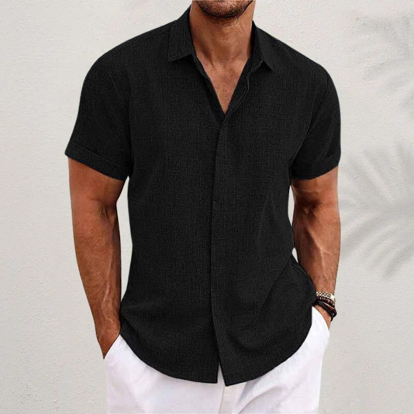 Kessoro men's classic collared linen-blend button shirt in green, black, grey, blue and white