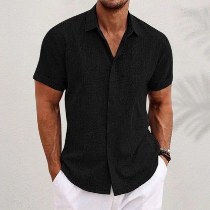 Kessoro men's classic collared linen-blend button shirt in green, black, grey, blue and white