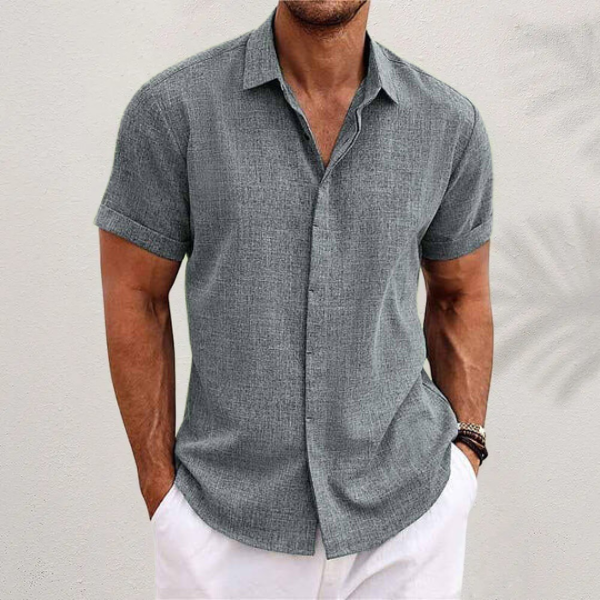 Kessoro men's classic collared linen-blend button shirt in green, black, grey, blue and white