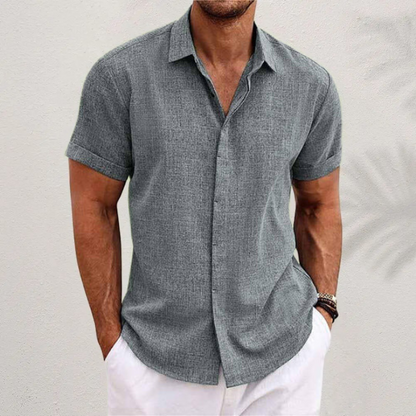 Kessoro men's classic collared linen-blend button shirt in green, black, grey, blue and white