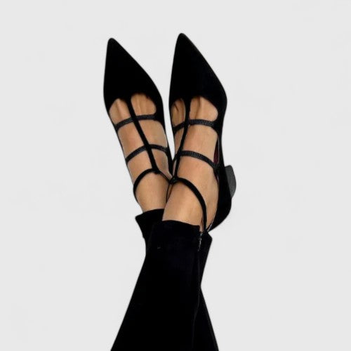 Women's black lace-up ankle pointed-toe heels