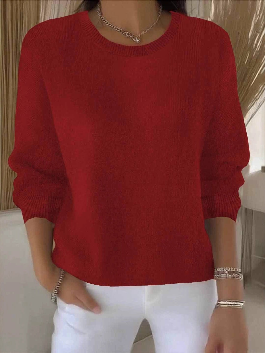 Kessoro women's relaxed round-neck knit sweater in pink, blue, cream, yellow and pastel colourways