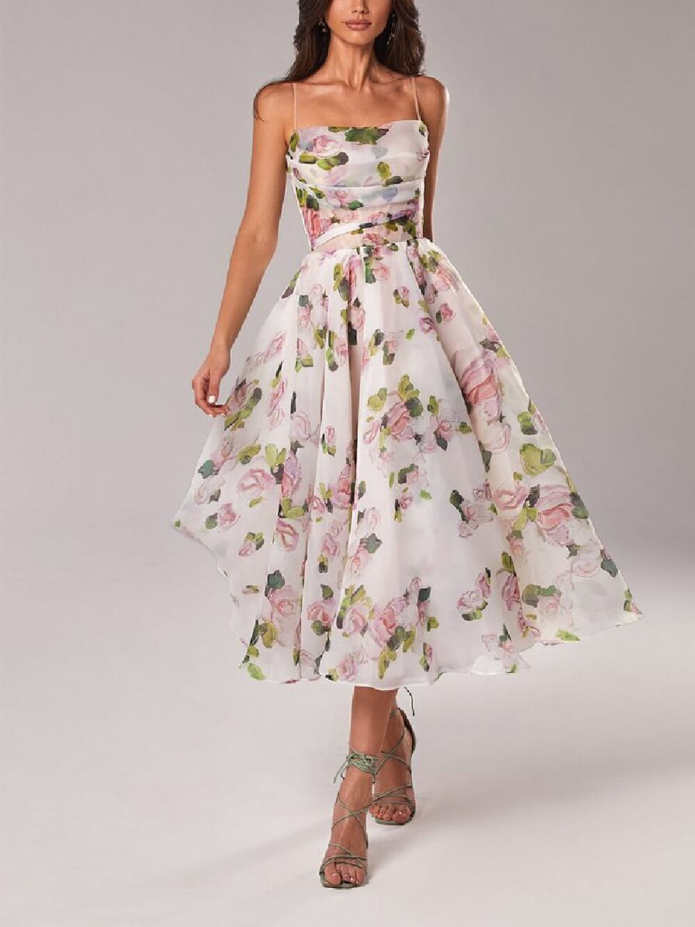Kessoro women's floral print flowing midi dress in pink and purple, image 1 of 4