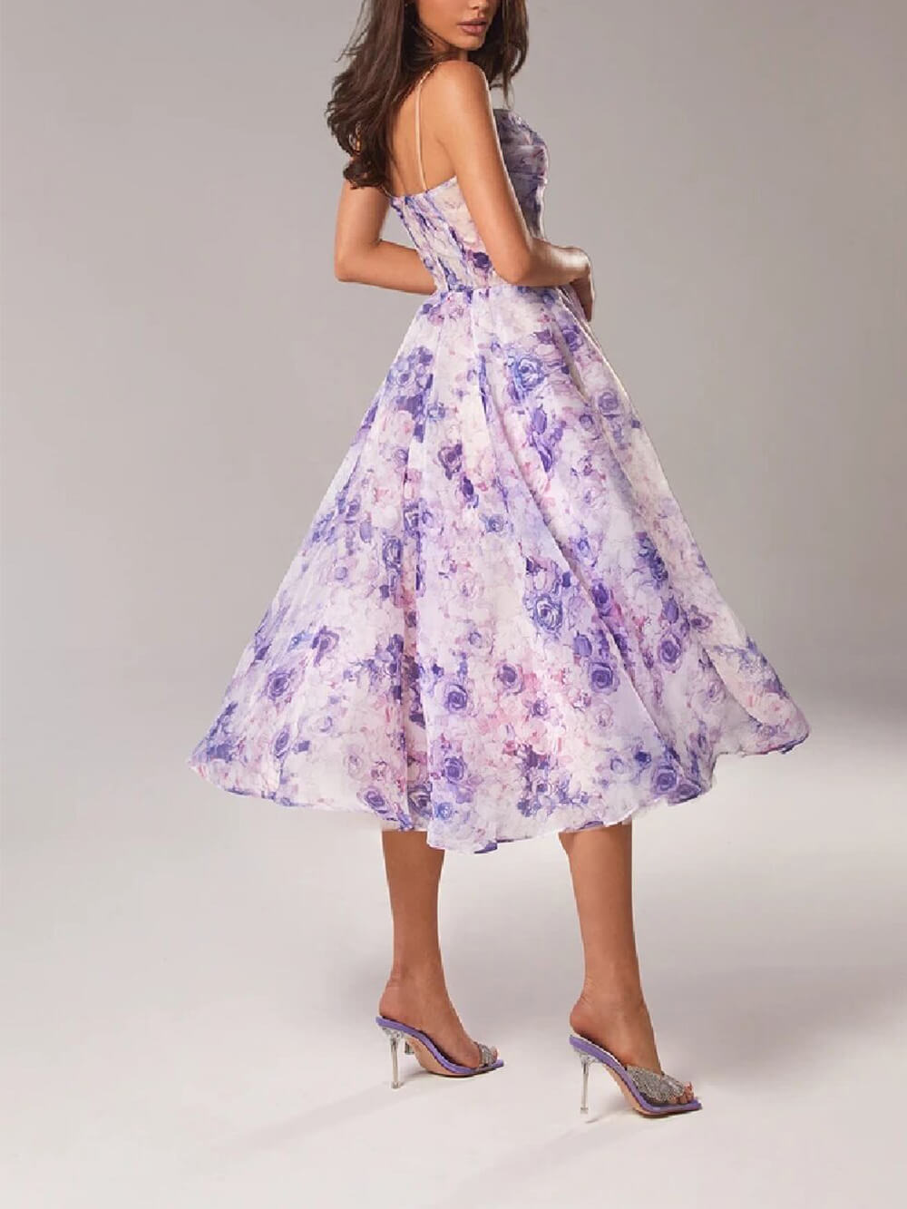 Kessoro women's floral print flowing midi dress in pink and purple, image 3 of 4