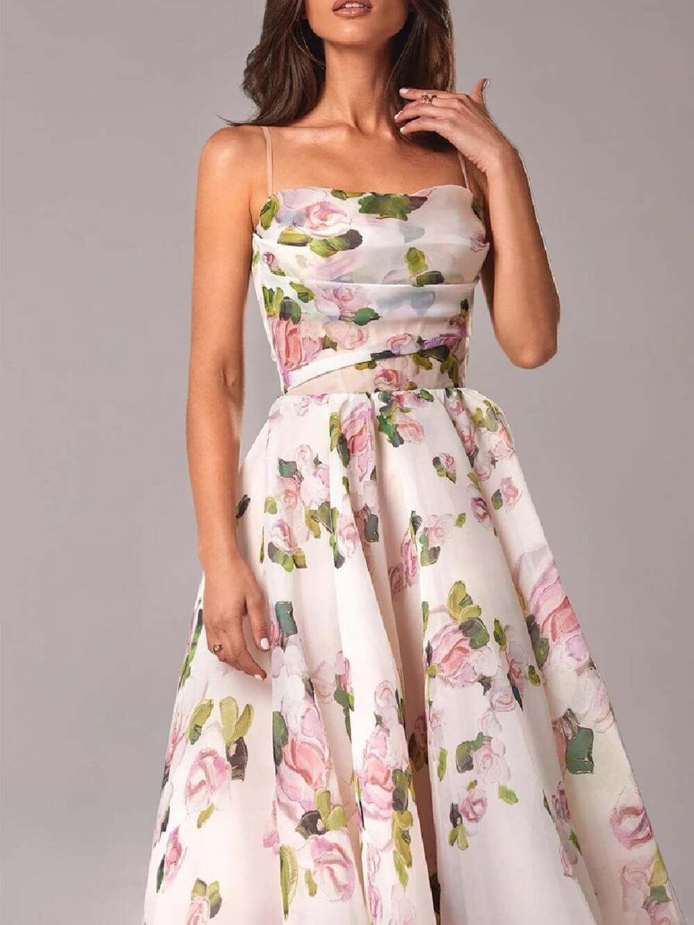 Kessoro women's floral print flowing midi dress in pink and purple, image 4 of 4