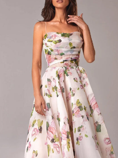 Kessoro women's floral print flowing midi dress in pink and purple, image 4 of 4