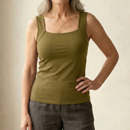 Kessoro women's built-in bra ribbed tank top in black, beige, coffee, green and burgundy