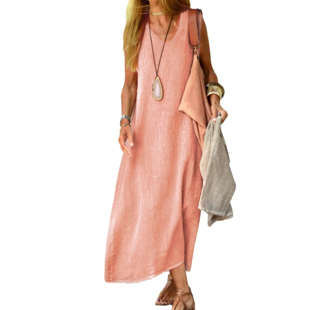Kessoro Women's Solid Sleeveless Cotton Dress — view 5