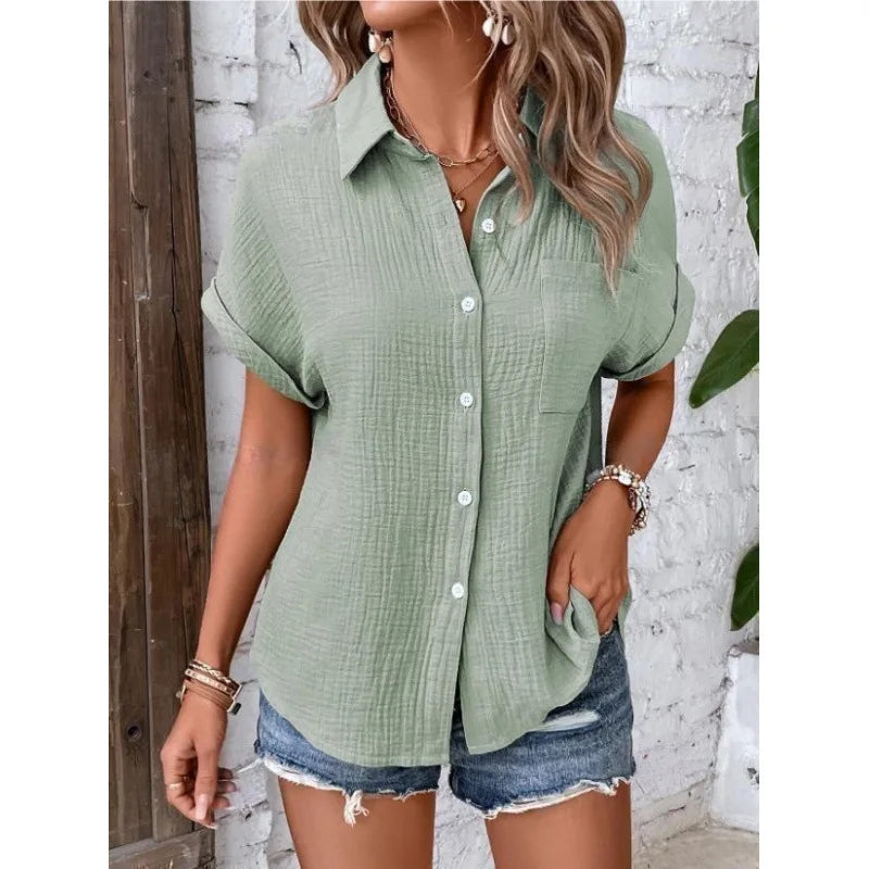 Kessoro Women's Short-Sleeve Cotton Collared Blouse — view 12