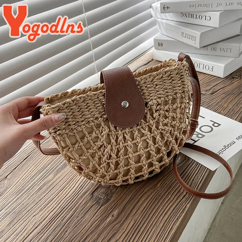 Kessoro Women's Handwoven Straw Crossbody Tote Bag — view 6