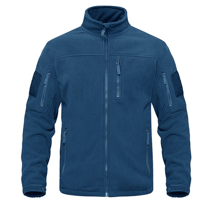 Men's zip-up thermal fleece hiking jacket, worn